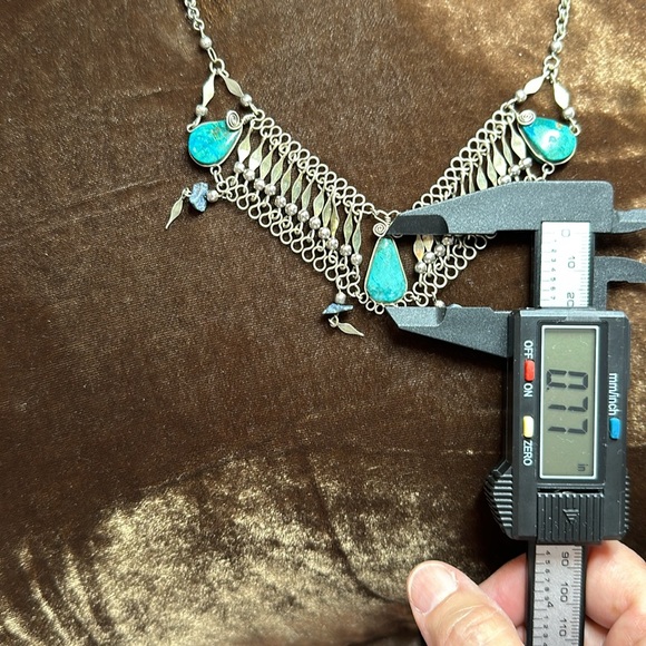 Vintage Art Deco Turquoise Metalwork Blue stone Necklace (possibly Sterling)🤩 - Picture 14 of 14